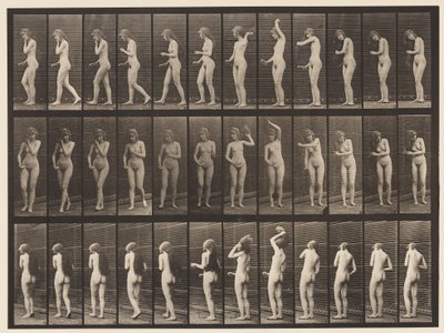 Tabliczka 426. Toaleta; Czesanie włosów i odchodzenie, 1872-1885 autorstwa Eadweard Muybridge
