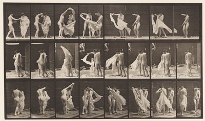 Talerz 429. Toaleta; Dwa modele, 1 Rozbieranie 8, 1872-1885 autorstwa Eadweard Muybridge