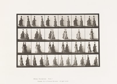 Płyta 45. Chodzenie na spotkaniu dwóch modeli i częściowe obracanie się autorstwa Eadweard Muybridge