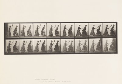 Płyta 464. Dwa modele, 16 Goniąc 4 z miotłą, 1885 autorstwa Eadweard Muybridge