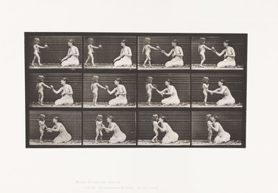 Talerz 465. Dwa modele, dziecko 70N, przynoszące bukiet do 12, 1885 autorstwa Eadweard Muybridge