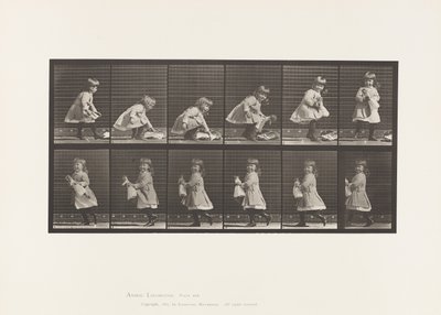 Tabliczka 481. Dziecko, podnoszące lalkę, odwracające się i odchodzące, 1885 autorstwa Eadweard Muybridge