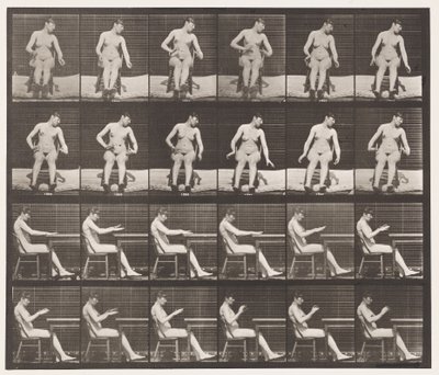 Płytka 545. Drgawki wywołane sztucznie; A, B, podczas siedzenia autorstwa Eadweard Muybridge