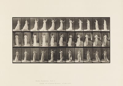 Płyta 55. Chodzenie, odwracanie się, akcja awersji, 1885 autorstwa Eadweard Muybridge