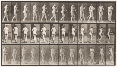 Płyta 58. Chodzenie, obracanie się Zamiatanie podłogi autorstwa Eadweard Muybridge