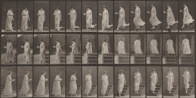 Tablica numer 143. Schodzenie po schodach, filiżanka i spodek w prawej ręce autorstwa Eadweard Muybridge