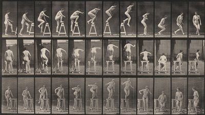 Tablica numer 171. Wejście na kozioł, zeskok i obrót autorstwa Eadweard Muybridge