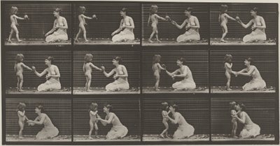 Płyta numer 465. Dziecko przynoszące bukiet kobiecie, 1887 (zdjęcie) autorstwa Eadweard Muybridge