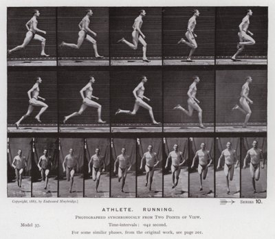 Postać ludzka w ruchu: sportowiec, bieganie (zdjęcie czarno-białe) autorstwa Eadweard Muybridge