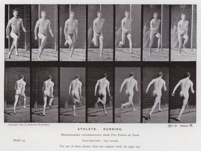 Postać ludzka w ruchu: sportowiec, bieganie (zdjęcie czarno-białe) autorstwa Eadweard Muybridge