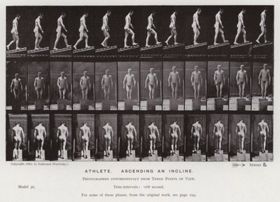 Postać ludzka w ruchu: sportowiec, wjeżdżający na wzniesienie (zdjęcie czarno-białe) autorstwa Eadweard Muybridge