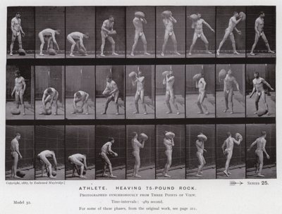 Ludzka postać w ruchu: sportowiec, dźwigający 75-funtowy kamień autorstwa Eadweard Muybridge