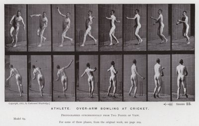 Postać ludzka w ruchu: sportowiec, kręgle w krykiecie (zdjęcie czarno-białe) autorstwa Eadweard Muybridge