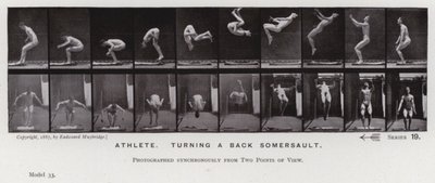 Postać ludzka w ruchu: sportowiec, wykonując salto w tył (zdjęcie czarno-białe) autorstwa Eadweard Muybridge