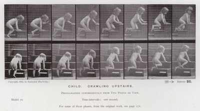 Ludzka postać w ruchu: dziecko, czołgające się po schodach (zdjęcie czarno-białe) autorstwa Eadweard Muybridge