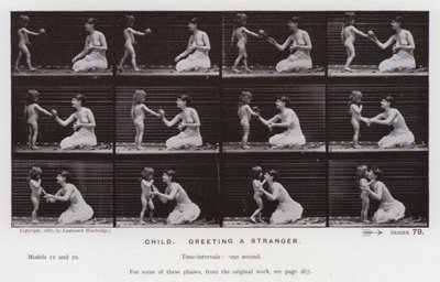 Postać ludzka w ruchu: dziecko, witające nieznajomego (zdjęcie czarno-białe) autorstwa Eadweard Muybridge