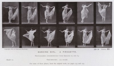Ludzka postać w ruchu: tańcząca dziewczyna, piruet (zdjęcie czarno-białe) autorstwa Eadweard Muybridge