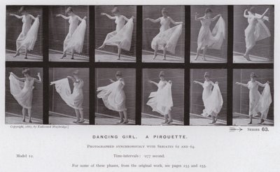 Ludzka postać w ruchu: tańcząca dziewczyna, piruet (zdjęcie czarno-białe) autorstwa Eadweard Muybridge