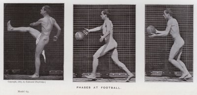 Postać ludzka w ruchu: fazy w piłce nożnej (zdjęcie czarno-białe) autorstwa Eadweard Muybridge