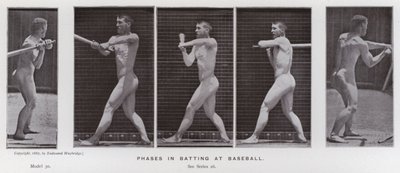 Ludzka postać w ruchu: Fazy uderzenia w baseball (zdjęcie czarno-białe) autorstwa Eadweard Muybridge