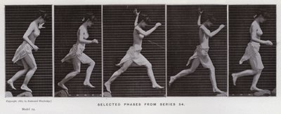 Figura ludzka w ruchu: wybrane fazy z serii 54 (zdjęcie czarno-białe) autorstwa Eadweard Muybridge