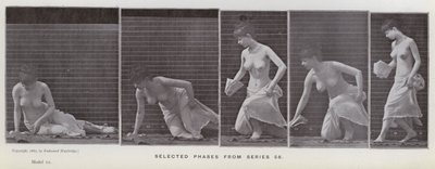 Figura ludzka w ruchu: wybrane fazy z serii 56 (zdjęcie czarno-białe) autorstwa Eadweard Muybridge