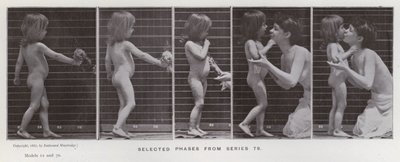 Figura ludzka w ruchu: wybrane fazy z serii 79 (zdjęcie czarno-białe) autorstwa Eadweard Muybridge
