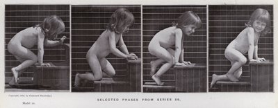 Figura ludzka w ruchu: wybrane fazy z serii 86 (zdjęcie czarno-białe) autorstwa Eadweard Muybridge