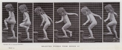 Figura ludzka w ruchu: wybrane fazy z serii 87 (zdjęcie czarno-białe) autorstwa Eadweard Muybridge