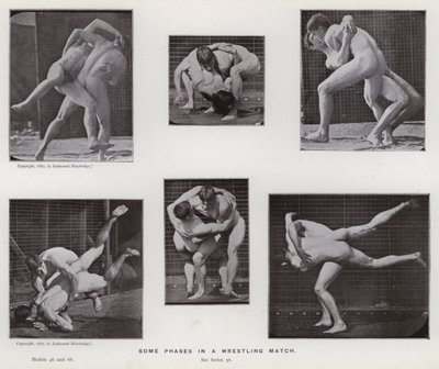 Postać ludzka w ruchu: niektóre fazy meczu zapaśniczego autorstwa Eadweard Muybridge