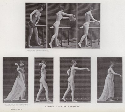 Postać ludzka w ruchu: różne akty rzucania (zdjęcie czarno-białe) autorstwa Eadweard Muybridge