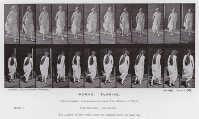 Postać ludzka w ruchu: kobieta, bieganie (zdjęcie czarno-białe) autorstwa Eadweard Muybridge