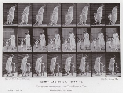 Postać ludzka w ruchu: kobieta i dziecko, bieganie autorstwa Eadweard Muybridge