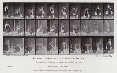 Postać ludzka w ruchu: Kobieta, opróżniająca miskę z wodą (zdjęcie czarno-białe) autorstwa Eadweard Muybridge