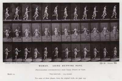Postać ludzka w ruchu: Kobieta, używająca skakanki (zdjęcie czarno-białe) autorstwa Eadweard Muybridge