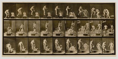 Kobieta wylewająca miskę wody na głowę innej kobiety, z książki Animal Locomotion autorstwa Eadweard Muybridge