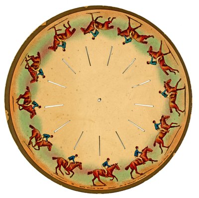 dysk zoopraksyskopu przedstawiający galopującego konia, 1893 autorstwa Eadweard Muybridge