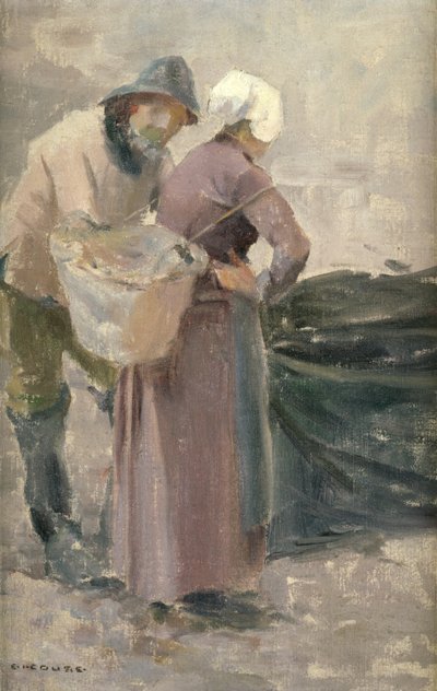 Gospodyni domowa patrząca na połów rybaków, ok. 1900 autorstwa Eanger Irving Couse