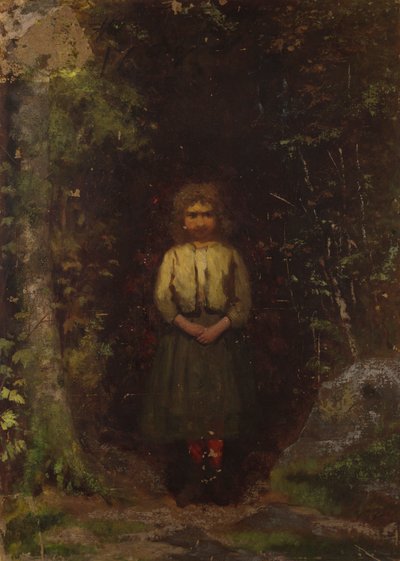 Na zboczu (rekto); Dziewczyna w lesie (verso) autorstwa Eastman Johnson