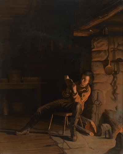 Dzieciństwo Lincolna. (Wieczór w chatce z bali.) autorstwa Eastman Johnson