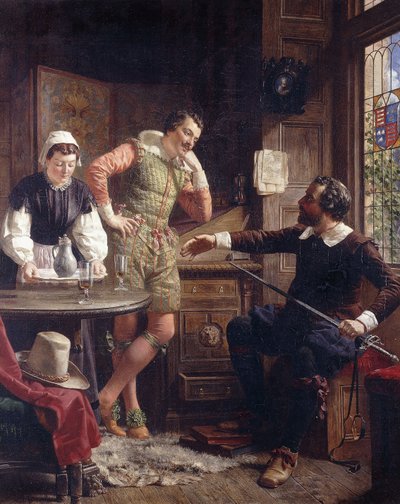 Ben Jonson opisujący swój pojedynek z Drummondem w Hawthornden, autorstwa Ebenezer Crawford