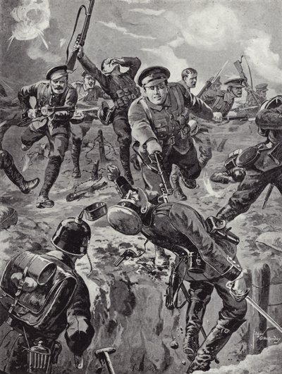 Kapral Joseph Davies i ośmiu mężczyzn uciekających z bagnetami przed grupą Niemców, którzy ich wcześniej otoczyli, Delville Wood, Francja, 20 lipca 1916 autorstwa Edgar Alfred Holloway