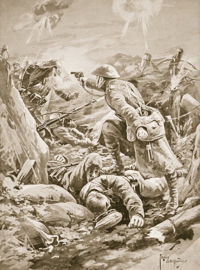Szeregowy (działający po kapralu) L. Clarke, samotny, trzymający na dystans oddział Niemców podczas kontrataku autorstwa Edgar Alfred Holloway