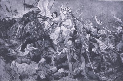 Capture of the Maid before Compiegne, z Cassells History of the British People opublikowanej przez Waverley Book Company Limited, ok. 1940 r. autorstwa Edgar Bundy