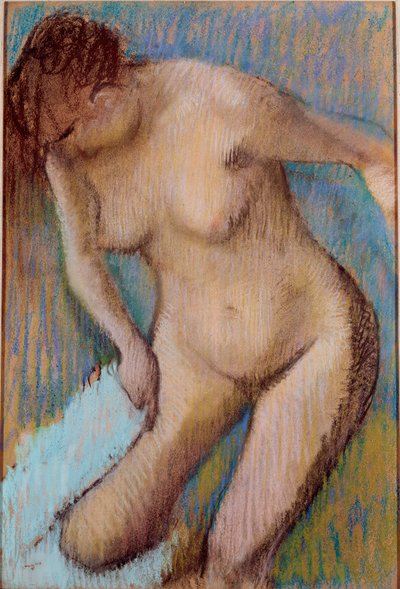 Po kąpieli Naga kobieta ociera prawe udo. Obraz pastelowy Edgara Degasa (1834-1917) 1866 nd. 72x49 cm Rzym, Galleria d