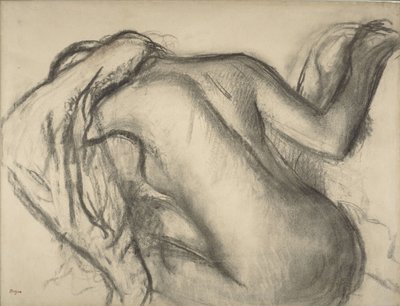 Po kąpieli, Kobieta susząca włosy, ok. 1893–98 (węgiel i brązowa kreda na papierze) autorstwa Edgar Degas