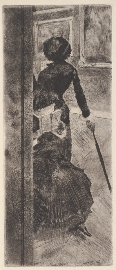 W Luwrze: malarstwo (Mary Cassatt) (akwaforta i akwatinta) autorstwa Edgar Degas