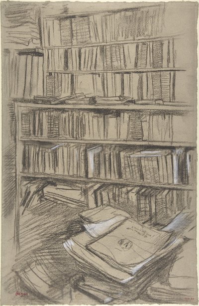 Regały z książkami, studium do „Edmonda Duranty’ego” autorstwa Edgar Degas