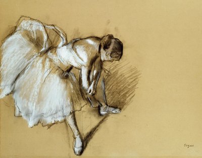 Tancerka poprawiająca swój but, ok. 1890 r autorstwa Edgar Degas