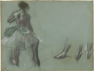 Tancerz widziany od tyłu i trzy studia stóp, c. 1878. autorstwa Edgar Degas
